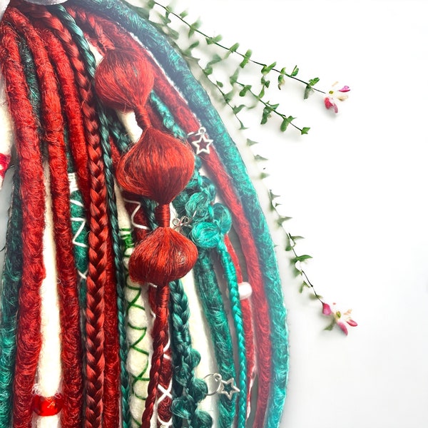 Crochet red green and white colors Christmas double ended/single ended synthetic dreadlocks set Voron Dread