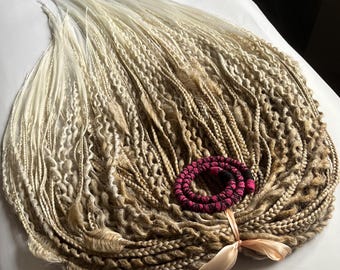 Beige Crochet Curls Dreadlocks: Handmade Synthetic Hair Extensions