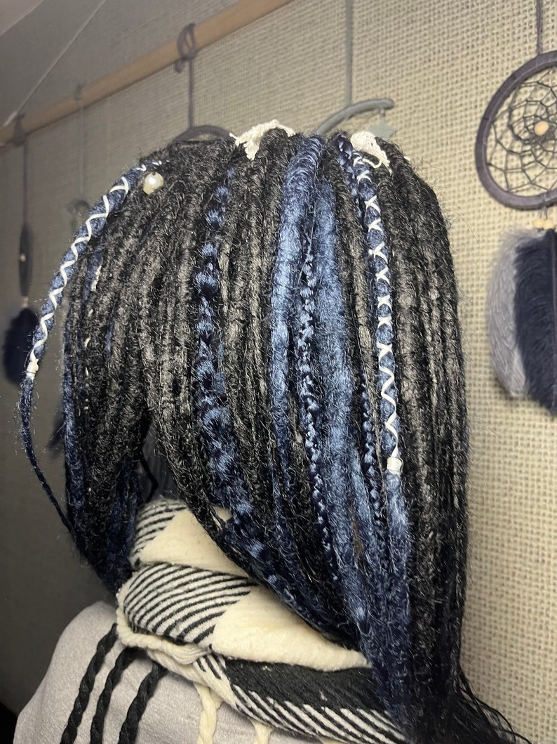 String Dreadlocks Synthetic Dreadlocks Extension Double Ended Set Black and Blue Colors ...