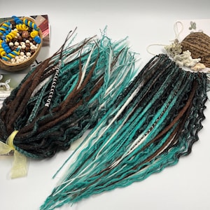 Turquoise & Brown Synthetic Dreadlocks: Crochet Boho Braids, Festival Hair Extensions