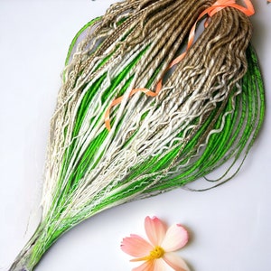 Thin and smooth blonde to white ombre color double/single ended synthetic dreadlocks by Voron Dreads