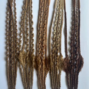 Crochet dreadlocks and textured braids of natural blond and brown color on clips, easy install dreadlocks extensions