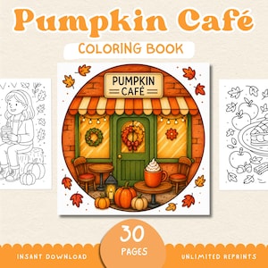 Pumpkin Café Coloring Book | Pumpkin Spice Latte | Autumn Coloring | cozy Autumn | Cozy Herbst Ausmalbilder | Kürbisse | Fall Coloring Book