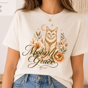 Celestial Cat SVG PNG, Witchy Cat Design, Floral Moon Cat Clipart, Boho Botanical Sublimation, Ready to Print Graphic, POD Commercial Use
