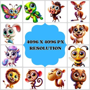 Funny Animals 40 PNG Clipart Bundle, Cartoon Animals for Digital Prints, Invitation, and T-Shirt Design, Instant Digital Download