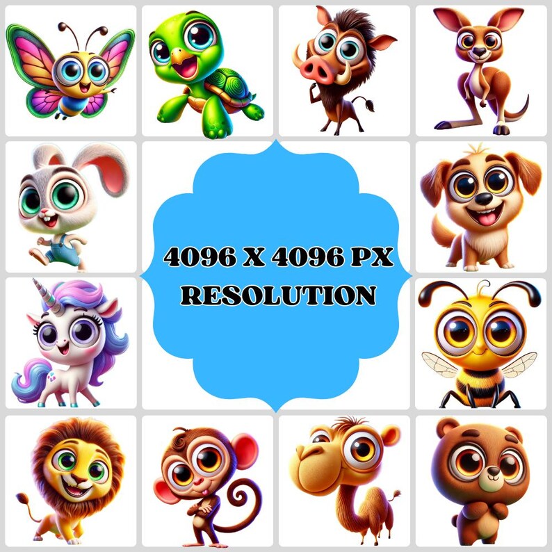 Funny Animals 40 PNG Clipart Bundle, Cartoon Animals for Digital Prints, Invitation, and T-Shirt Design, Instant Digital Download