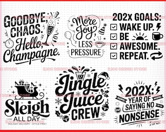 Funny Christmas Quotes SVG Bundle – 24 Holiday Sayings Cut Files, Sarcastic Xmas and New Year Designs, PNG, EPS for Shirts & Mugs