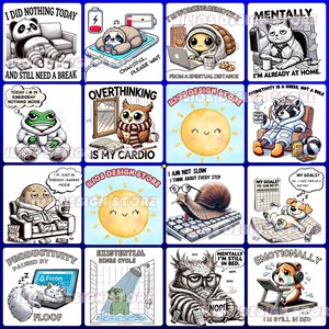 Funny Animal Quote Clipart Bundle – 30 PNG Sarcastic & Relatable Animals with Text – Meme-Style Art for Stickers, Shirts and Prints