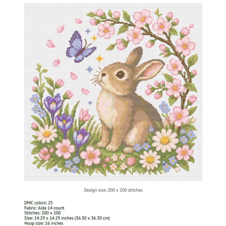 Spring Bunny Cross Stitch Pattern PDF and SVG, Floral Rabbit Embroidery ...