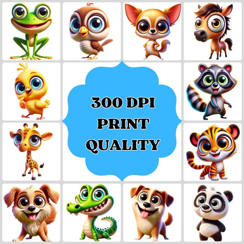 Funny Animals 40 PNG Clipart Bundle, Cartoon Animals for Digital Prints, Invitation, and T-Shirt Design, Instant Digital Download