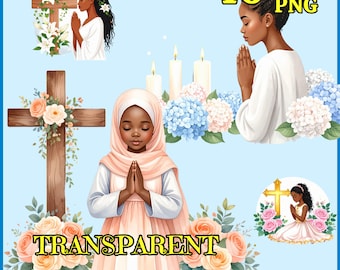 50 Black Praying Girl PNG Bundle | African American Christian Clipart | Spiritual Angel Art | Memorial Clipart | Religious Afro Woman PNG