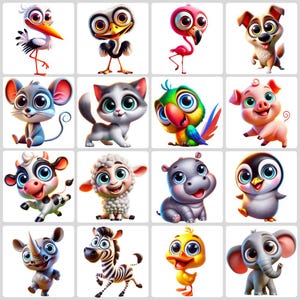 Funny Animals 40 PNG Clipart Bundle, Cartoon Animals for Digital Prints, Invitation, and T-Shirt Design, Instant Digital Download