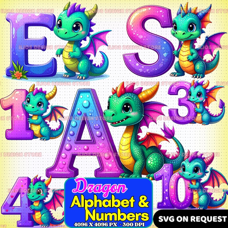 Cute Dragon Alphabet & Number Pngs – A-Z Letters and 0-10 Numbers With ...