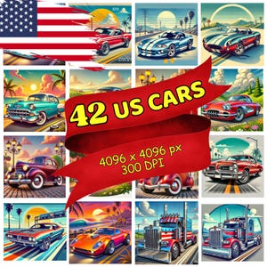 US retro cars 42 PNG bundle, american truck, download, american classic cars, Oldtimers cars, classic vehicles, USA vintage cars