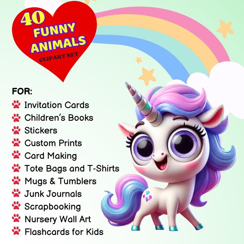 Funny Animals 40 PNG Clipart Bundle, Cartoon Animals for Digital Prints, Invitation, and T-Shirt Design, Instant Digital Download