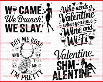 Galentine's Day SVG Bundle - 10 Funny Anti Valentine Quotes, Besties Wine PNG, Cricut Cut Files, Girls Night Shirts & Mugs