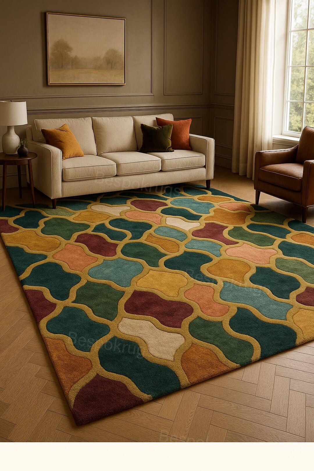 Modern Patterned Area Rug Hand-tufted Wool Area Rug | Modern Multicolor Abstract Pattern Carpet ...