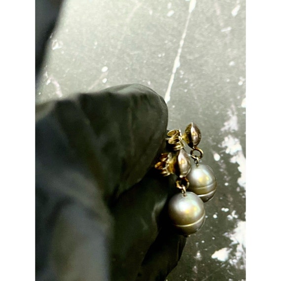 VTG Sterling Silver Black Pearl Drop Earrings, Fr… - image 5