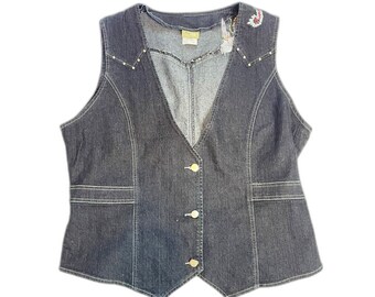 Vintage Sage56 Womens Plus Size Denim Western Vest Sz 20 XL Denim Jean Vest Tank