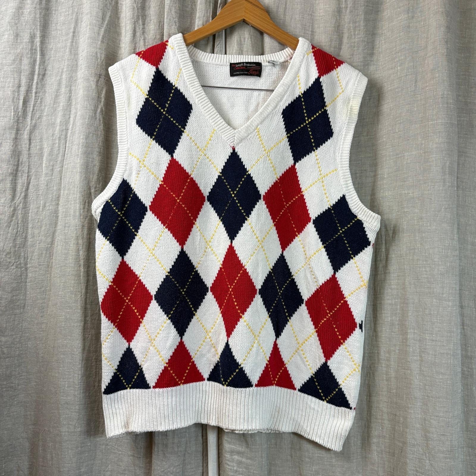 VTG Joseph Benjamin Argyle Sweater Vest Mens XL Knit Vest Preppy Golf Academic