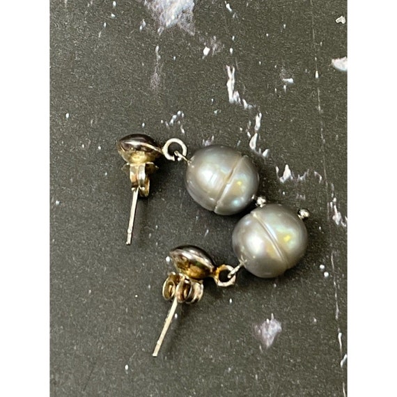 VTG Sterling Silver Black Pearl Drop Earrings, Fr… - image 6