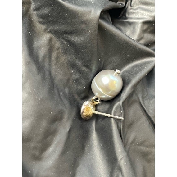 VTG Sterling Silver Black Pearl Drop Earrings, Fr… - image 4