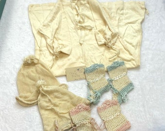 1930's Antique Vanta Baby Gown Booties Hats Gift Box w/ Box VTG Infant Gown