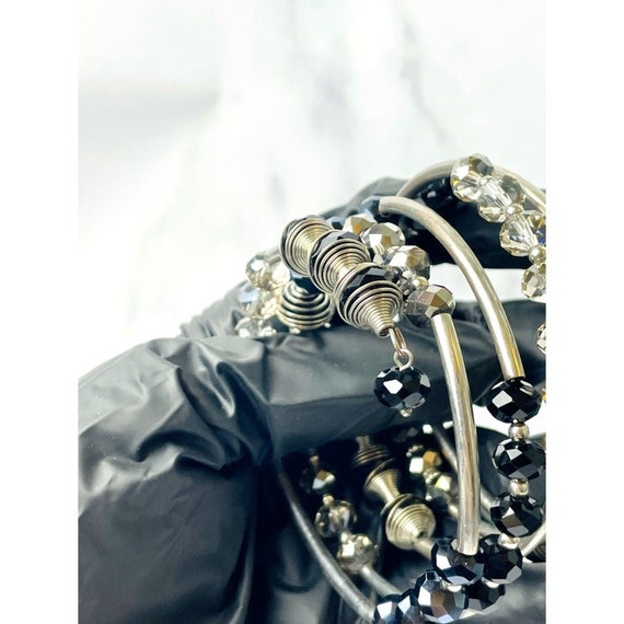 VTG Black and Silver Tone Multi-Layer Wrap Bracel… - image 5
