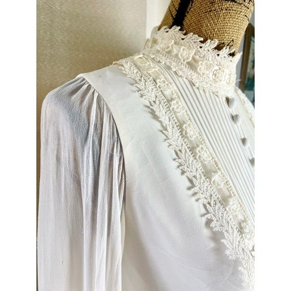 Vintage 70s Gunne Sax Style Wedding Dress Silk Ch… - image 4