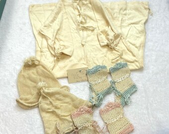 1930's Antique Vanta Baby Gown Booties Hats Gift Box w/ Box VTG Infant Gown, Vintage Natural Baby Gown and Bonnet, Museum Baby Gown Piece