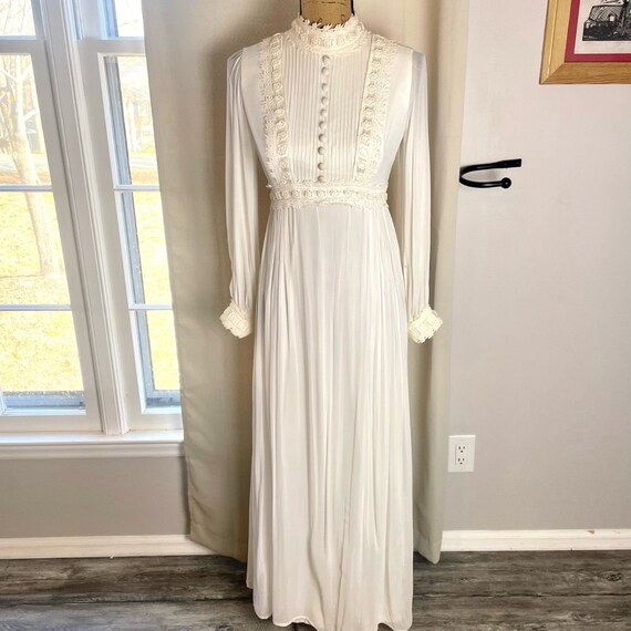 Vintage 70s Gunne Sax Style Wedding Dress Silk Ch… - image 2