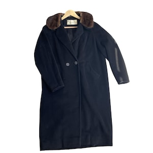 1960s Women&#39;s Betty Rose Petti Coat W/ Real Mink Fur Collar MOHAIR Wool Black