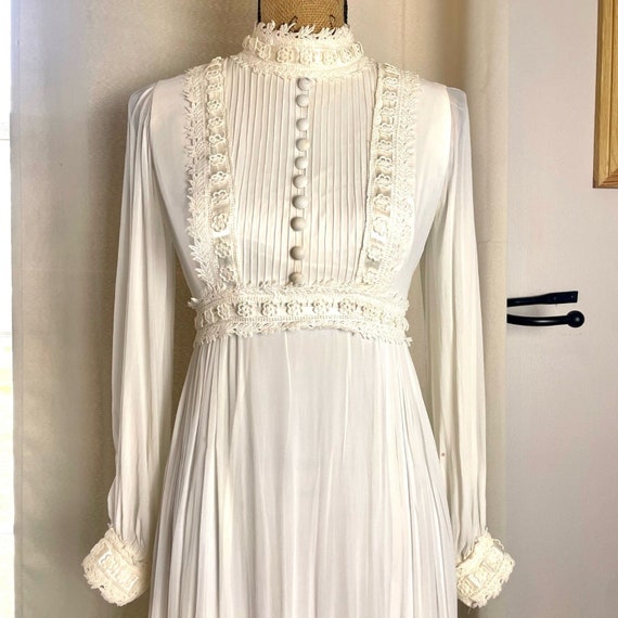 Vintage 70s Gunne Sax Style Wedding Dress Silk Ch… - image 1