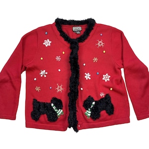 Vintage Womens Christmas Knit Sweater size Large Scottish Terriers Berek Takako