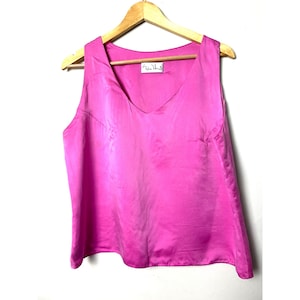 Vintage Sylvia Heisel Damskjorta Storlek 16 Rosa 100% Siden Vårlinne Färgglatt