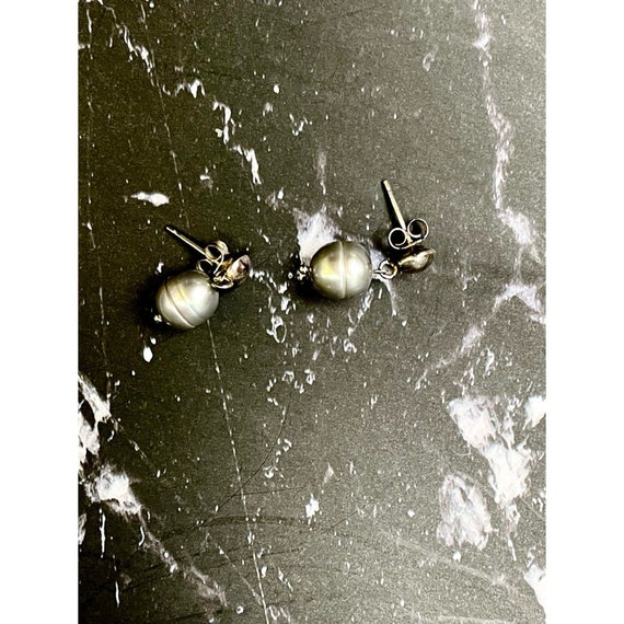 VTG Sterling Silver Black Pearl Drop Earrings, Fr… - image 7