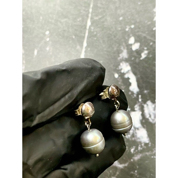 VTG Sterling Silver Black Pearl Drop Earrings, Fr… - image 2