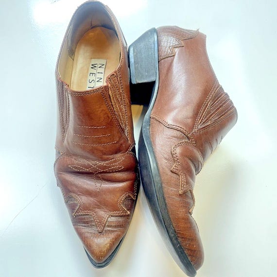 Vintage Nine West Cowboy Boot Ankle Booties Caramel Leather Size 8M Snake Print Etsy