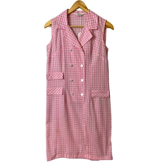 Vestido camisero sin mangas de cuadros vichy en rosa y blanco para