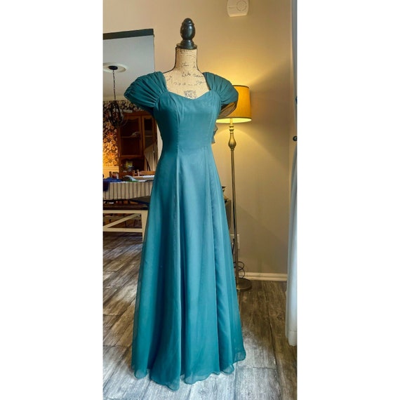 1980s Green Chiffon Prom Party Dress Jordan Fashi… - image 1