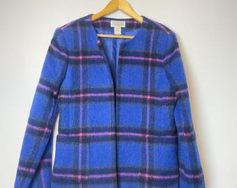 90s Mohair Blend Women's Plaid Jacket Size 10 Vintage Classy Blazer Medium