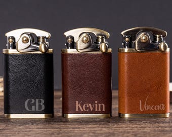 Personalized Leather Lighter, Custom Engraved Lighter for Men, Vintage Lighter, Refillable Lighter Father’s Day Gift