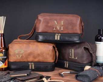 Personlig necessär i läder för män, presenter till marskalk, Dopp-kit med namn, resenecessär, jubileumspresent, personlig present till män