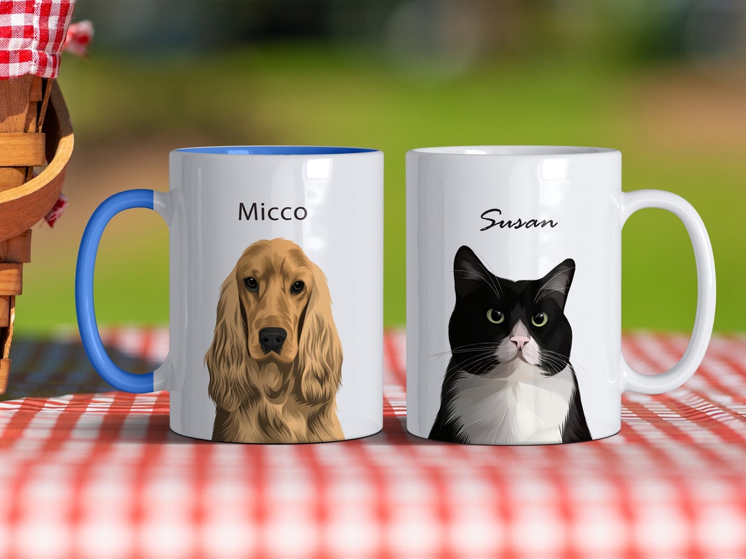 Custom Pet Mug, Custom Dog Painting Portrait Mug From Photo, Personalised Dog Cat Face Photo Mug