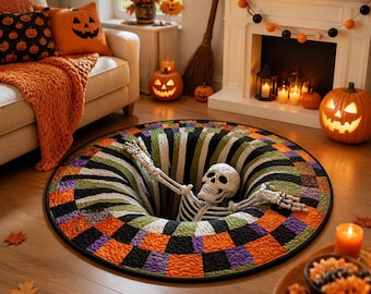 Alfombra redonda acolchada de Halloween, alfombra con ilusión de vórtice de calabaza 3D, alfombra de Halloween con calabaza, alfombra espeluznante para el suelo, decoración de Halloween