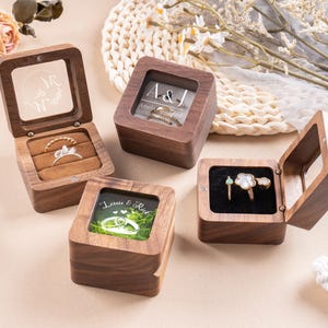 Personalized Wooden Ring Box, Engagement Ring Box, Double Ring Bearer Box, Custom Ring Box, Wedding Ring Box, Valentine&#39;s Gift Gor Her