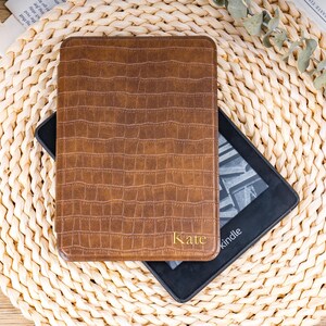 Crocodile leather Kindle case with personalized gold foil initials for Kindle Paperwhite 12th generation
