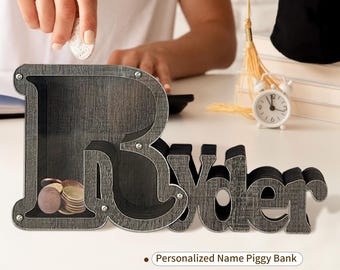 Gepersonaliseerde brief spaarpot, houten cadeau voor kinderen en volwassenen, spaarvarken met naam, initialenbank, naambank voor jongensmeisje, houten decor