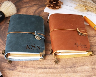 Custom Engraved Leather Journal for Men – Refillable Notebook with Pen Holder, Travel Journal, Unique Christmas Gift Idea