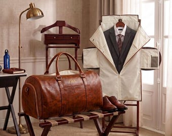 Custom Leather Garment Duffle Bag, Groomsmen Convertible Suit Shoe Compartment Oxford, Personalized Men Travel Father’s Day Gift Graduation